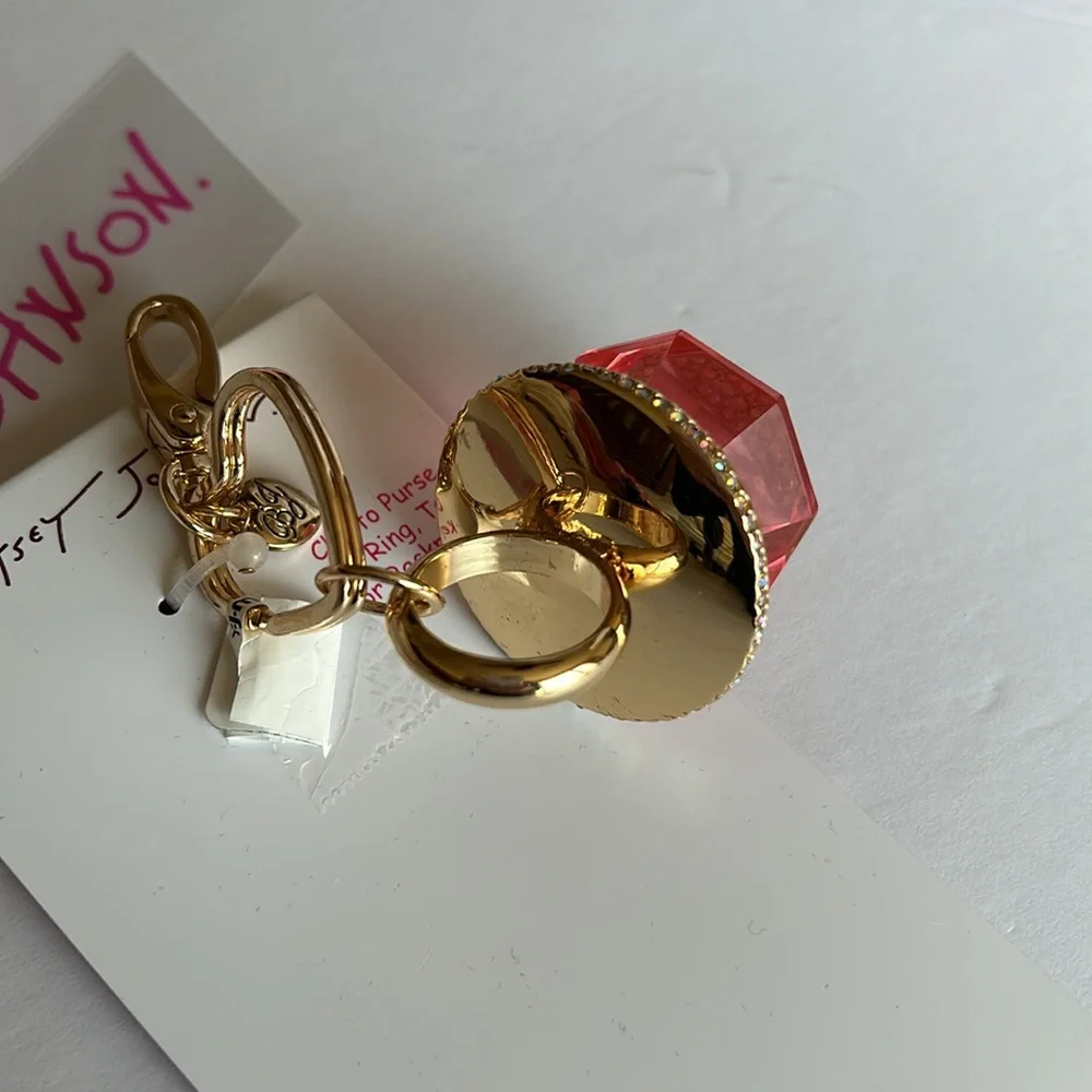 Betsey Johnson bling ring pop crystal handbag charm keychain